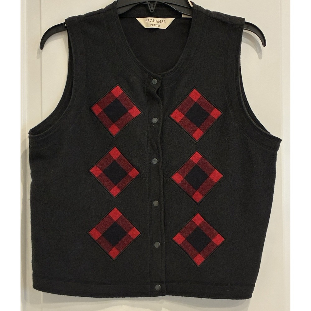 Vintage Bechamel Petite Sweater Vest Womens PM Black Bufflalo Plaid Grandmacore